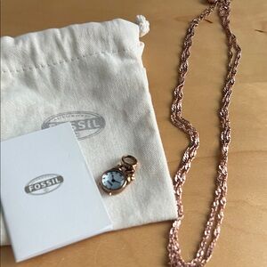 Fossil Women's Rose Gold Necklace with Watch Charm